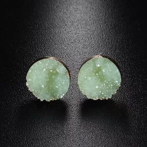 🍏Green Druzy Round Stud Earrings